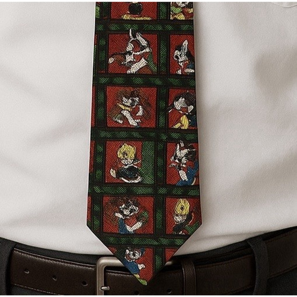 Vintage 1991 Looney Tunes Christmas Tie Bugs Bunny Tweety Sylvester 100% Silk - Picture 1 of 7